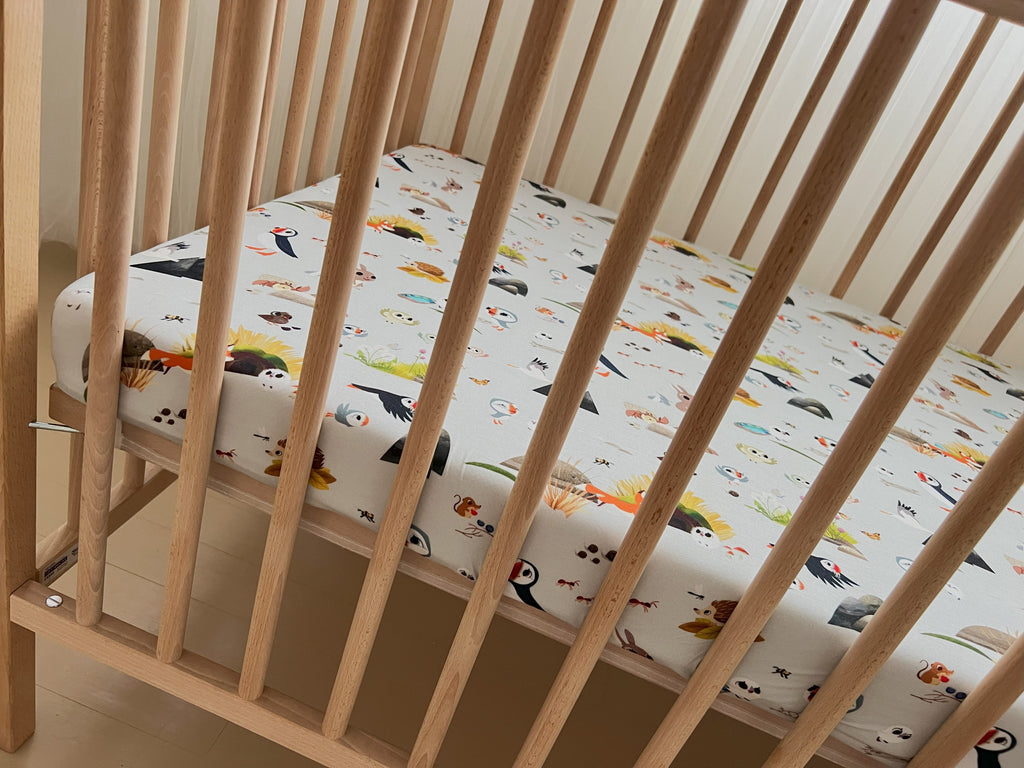 Snuggly Figs™ X Puffin Rock™ - Meadow Friends - Bamboo Crib Sheet - www.Shopthatapp.com