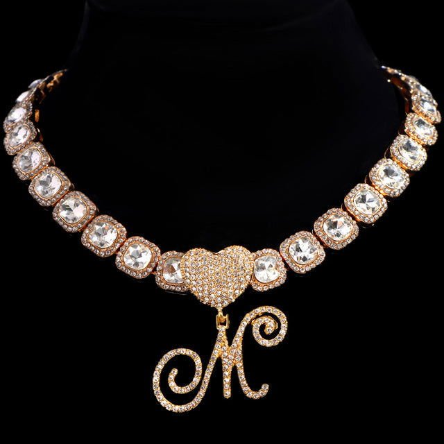 Cursive Letter Pendant Micro Tennis Cluster Chain - Gold - www.Shopthatapp.com