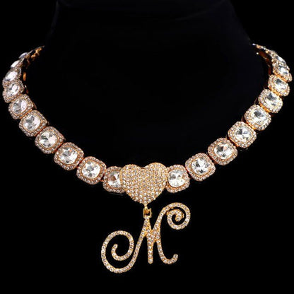 Cursive Letter Pendant Micro Tennis Cluster Chain - Gold - www.Shopthatapp.com