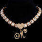 Cursive Letter Pendant Micro Tennis Cluster Chain - Gold - www.Shopthatapp.com