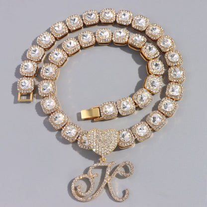 Cursive Letter Pendant Micro Tennis Cluster Chain - Gold - www.Shopthatapp.com