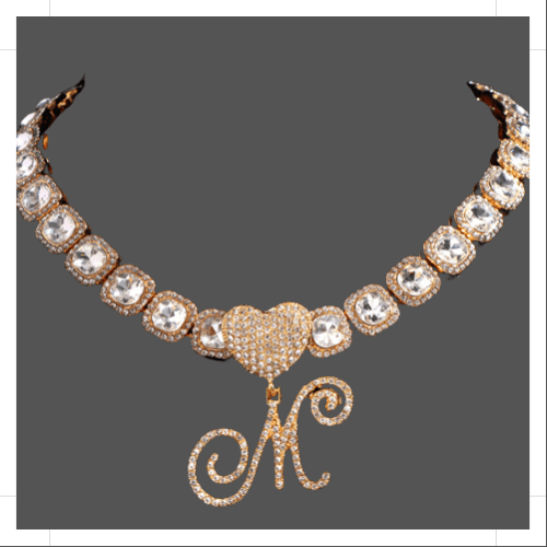 Cursive Letter Pendant Micro Tennis Cluster Chain - Gold - www.Shopthatapp.com