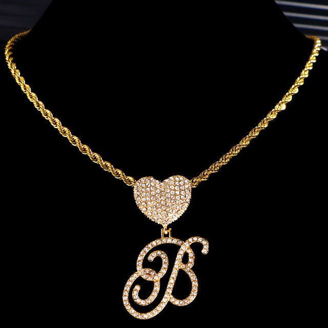 Cursive Letter Pendant Rope Chain - Gold - www.Shopthatapp.com