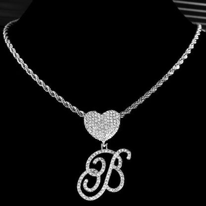Cursive Letter Pendant Rope Chain - Silver - www.Shopthatapp.com