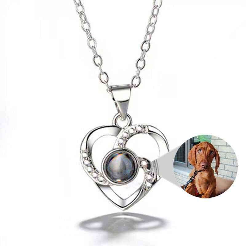 Custom pet necklace featuring a heart design with a photo pendant for personalized pet lovers