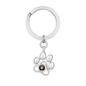 Custom pet photo keychain with a silver paw print design and a round gemstone
