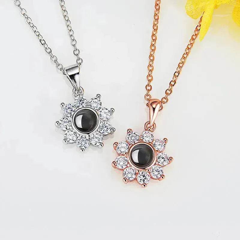 Custom Photo Name Projection Necklace Rose Gold Silver Color Clavicle Chain Personalized Sun Flower Shaped Pendant Jewelry - www.Shopthatapp.com