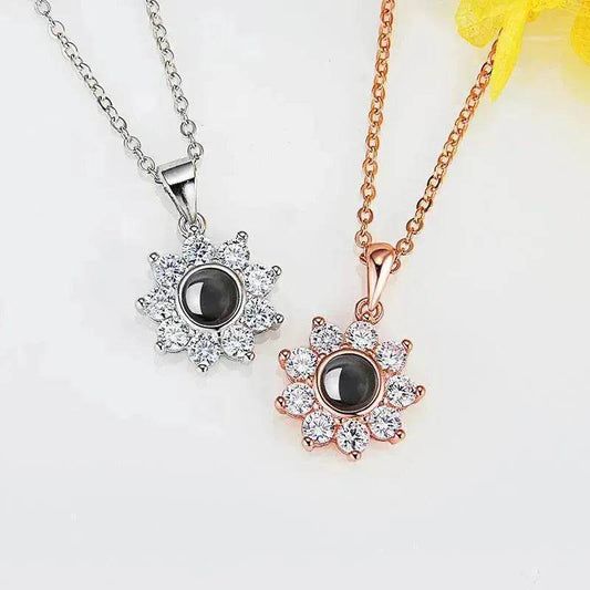 Custom Photo Name Projection Necklace Rose Gold Silver Color Clavicle Chain Personalized Sun Flower Shaped Pendant Jewelry - www.Shopthatapp.com