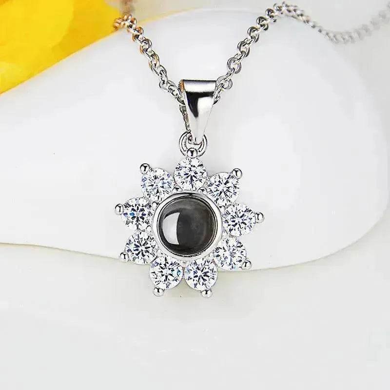 Custom Photo Name Projection Necklace Rose Gold Silver Color Clavicle Chain Personalized Sun Flower Shaped Pendant Jewelry - www.Shopthatapp.com