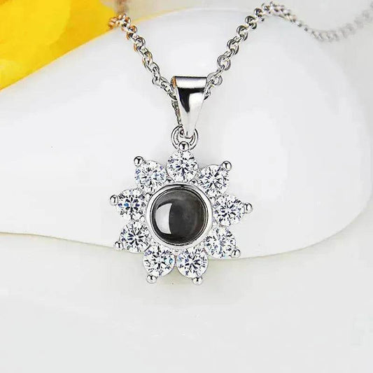 Custom Photo Name Projection Necklace Rose Gold Silver Color Clavicle Chain Personalized Sun Flower Shaped Pendant Jewelry - www.Shopthatapp.com