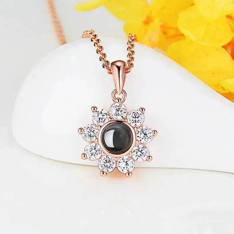Custom Photo Name Projection Necklace Rose Gold Silver Color Clavicle Chain Personalized Sun Flower Shaped Pendant Jewelry - www.Shopthatapp.com