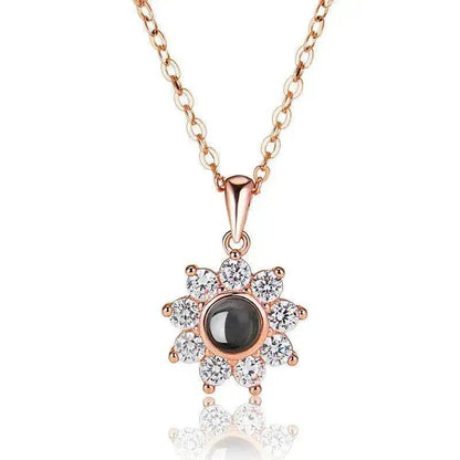 Custom Photo Name Projection Necklace Rose Gold Silver Color Clavicle Chain Personalized Sun Flower Shaped Pendant Jewelry - www.Shopthatapp.com