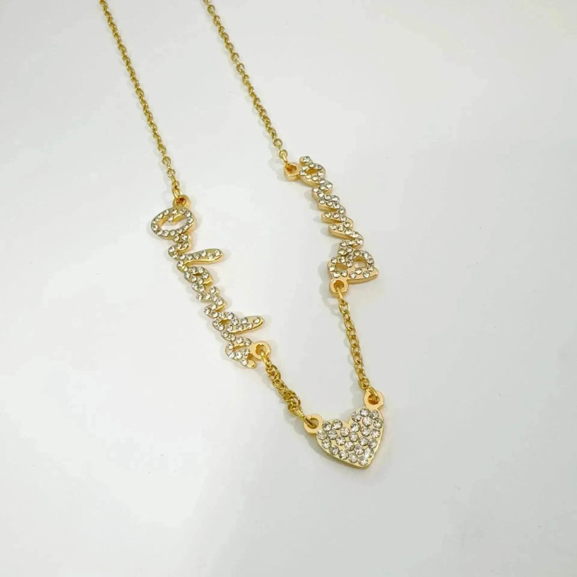 Customized DIY Diamond Inlaid Multi Name Necklace Stainless Steel Chain Heart Charming Choker Customized Necklace Jewelry - www.Shopthatapp.com