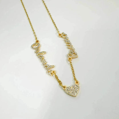 Customized DIY Diamond Inlaid Multi Name Necklace Stainless Steel Chain Heart Charming Choker Customized Necklace Jewelry - www.Shopthatapp.com