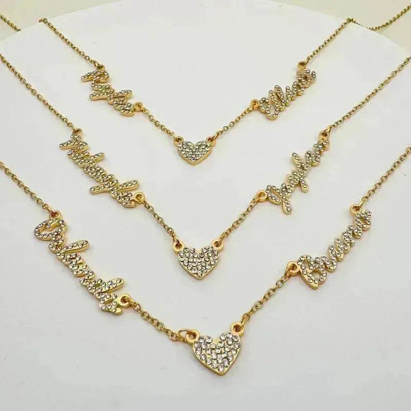Customized DIY Diamond Inlaid Multi Name Necklace Stainless Steel Chain Heart Charming Choker Customized Necklace Jewelry - www.Shopthatapp.com