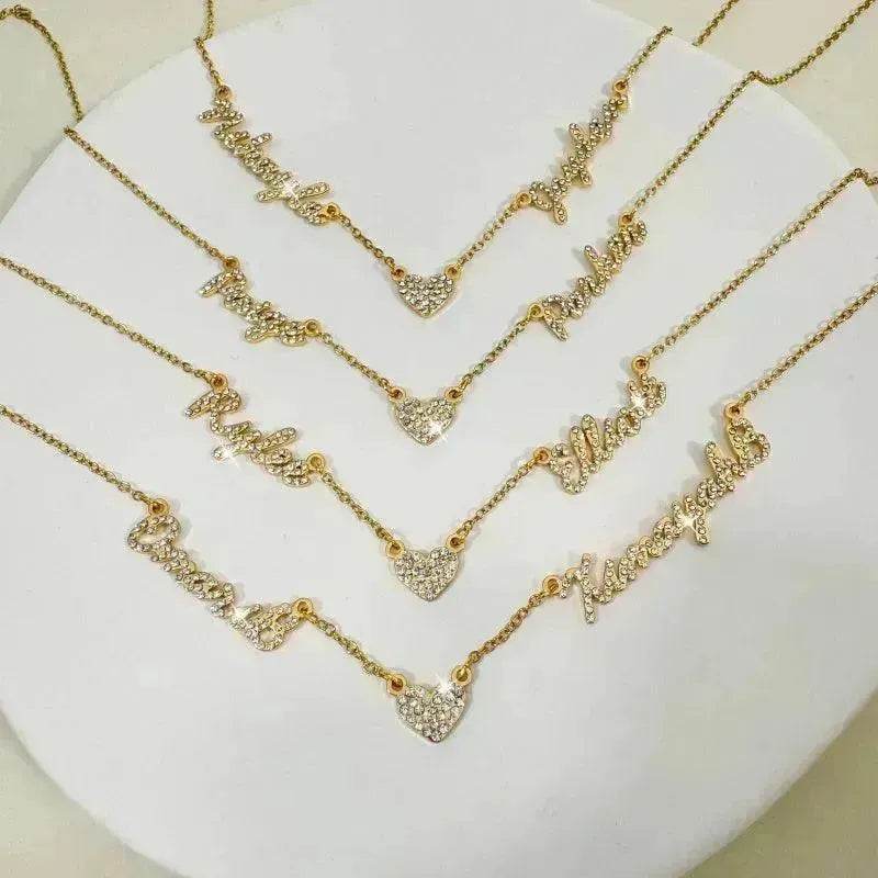 Customized DIY Diamond Inlaid Multi Name Necklace Stainless Steel Chain Heart Charming Choker Customized Necklace Jewelry - www.Shopthatapp.com