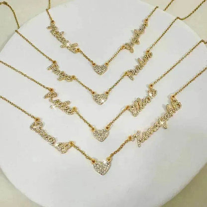Customized DIY Diamond Inlaid Multi Name Necklace Stainless Steel Chain Heart Charming Choker Customized Necklace Jewelry - www.Shopthatapp.com