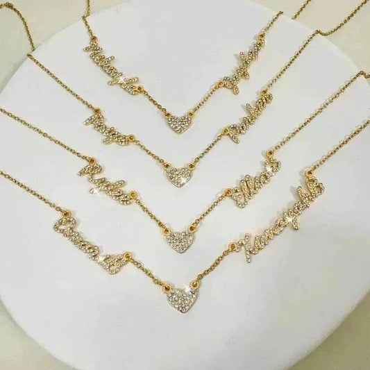 Customized DIY Diamond Inlaid Multi Name Necklace Stainless Steel Chain Heart Charming Choker Customized Necklace Jewelry - www.Shopthatapp.com
