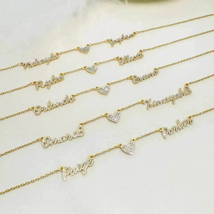 Customized DIY Diamond Inlaid Multi Name Necklace Stainless Steel Chain Heart Charming Choker Customized Necklace Jewelry - www.Shopthatapp.com