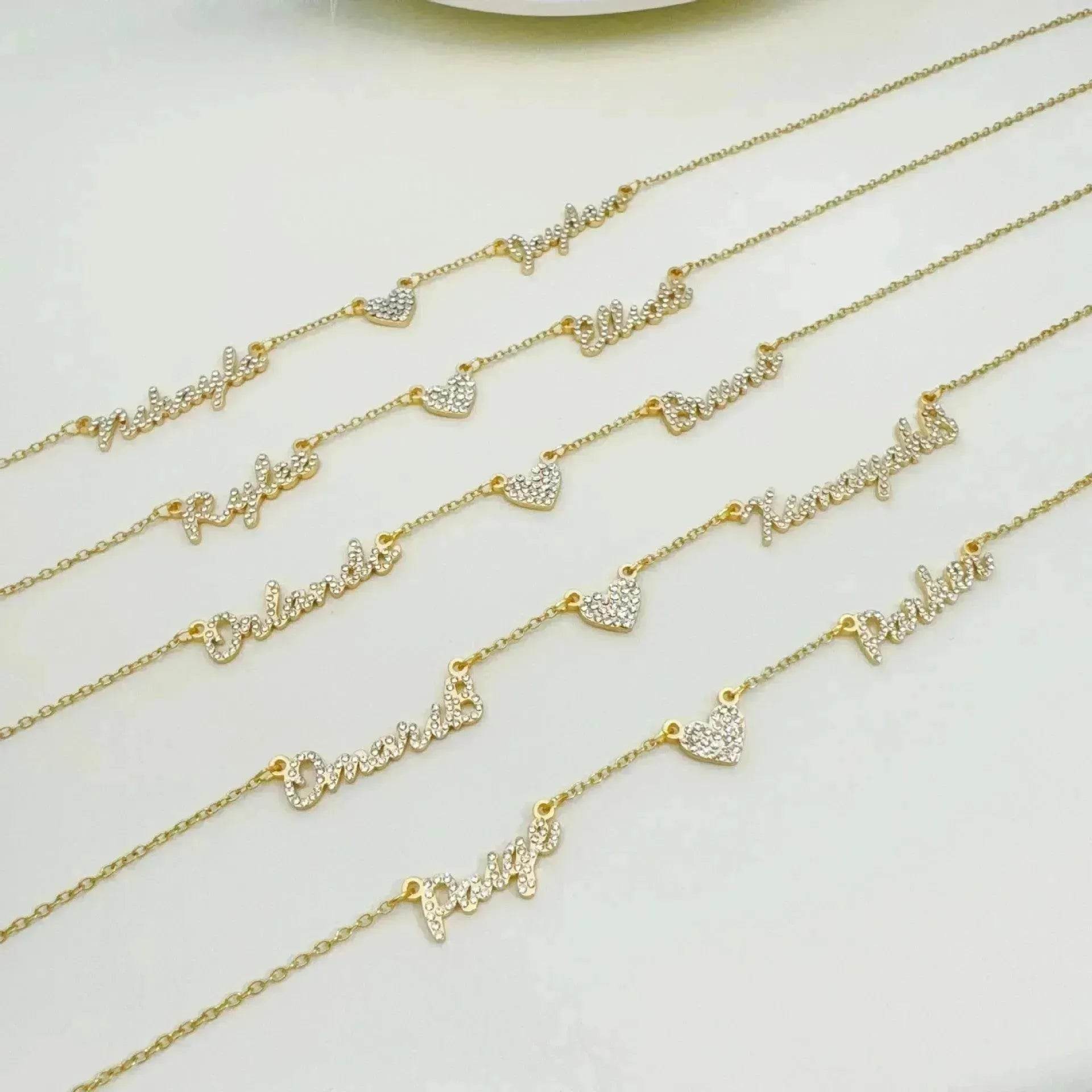 Customized DIY Diamond Inlaid Multi Name Necklace Stainless Steel Chain Heart Charming Choker Customized Necklace Jewelry - www.Shopthatapp.com