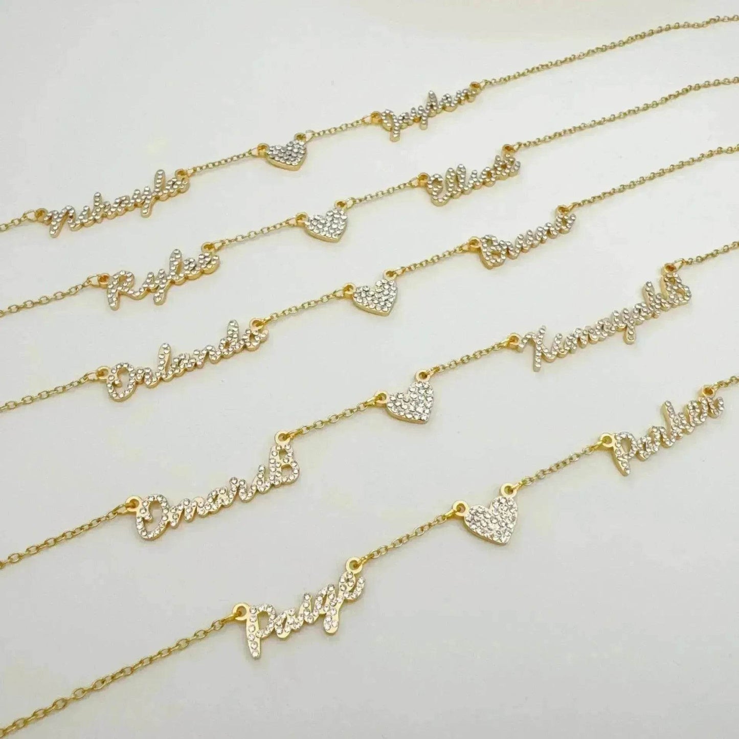 Customized DIY Diamond Inlaid Multi Name Necklace Stainless Steel Chain Heart Charming Choker Customized Necklace Jewelry - www.Shopthatapp.com