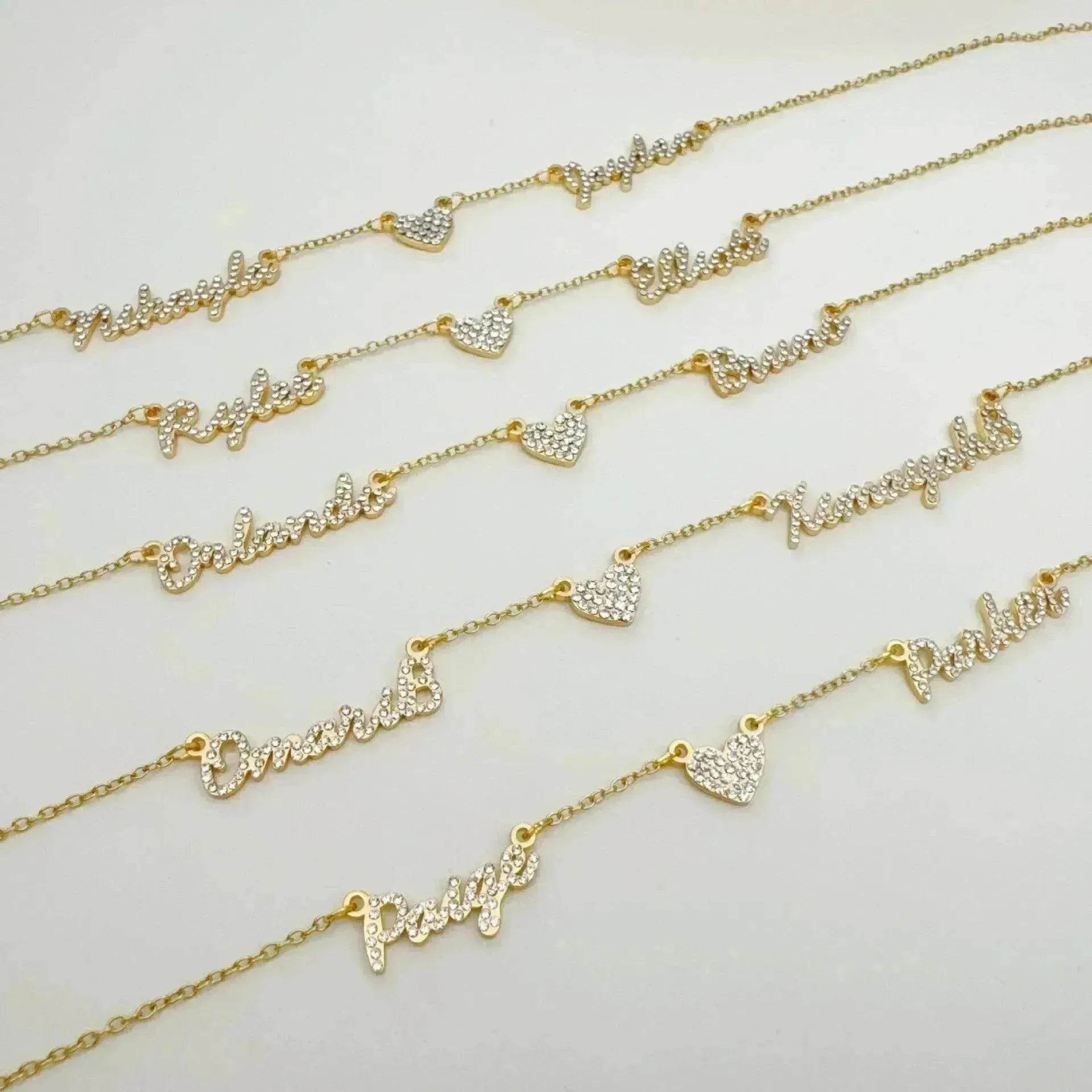 Customized DIY Diamond Inlaid Multi Name Necklace Stainless Steel Chain Heart Charming Choker Customized Necklace Jewelry - www.Shopthatapp.com