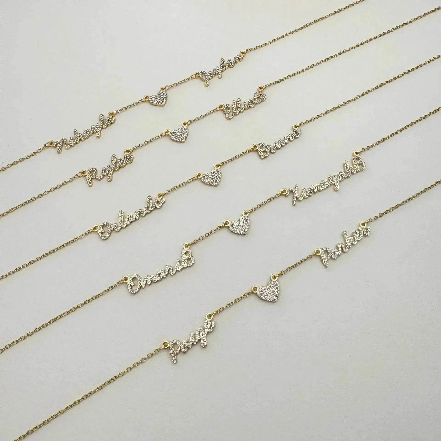 Customized DIY Diamond Inlaid Multi Name Necklace Stainless Steel Chain Heart Charming Choker Customized Necklace Jewelry - www.Shopthatapp.com