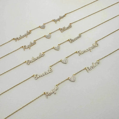 Customized DIY Diamond Inlaid Multi Name Necklace Stainless Steel Chain Heart Charming Choker Customized Necklace Jewelry - www.Shopthatapp.com