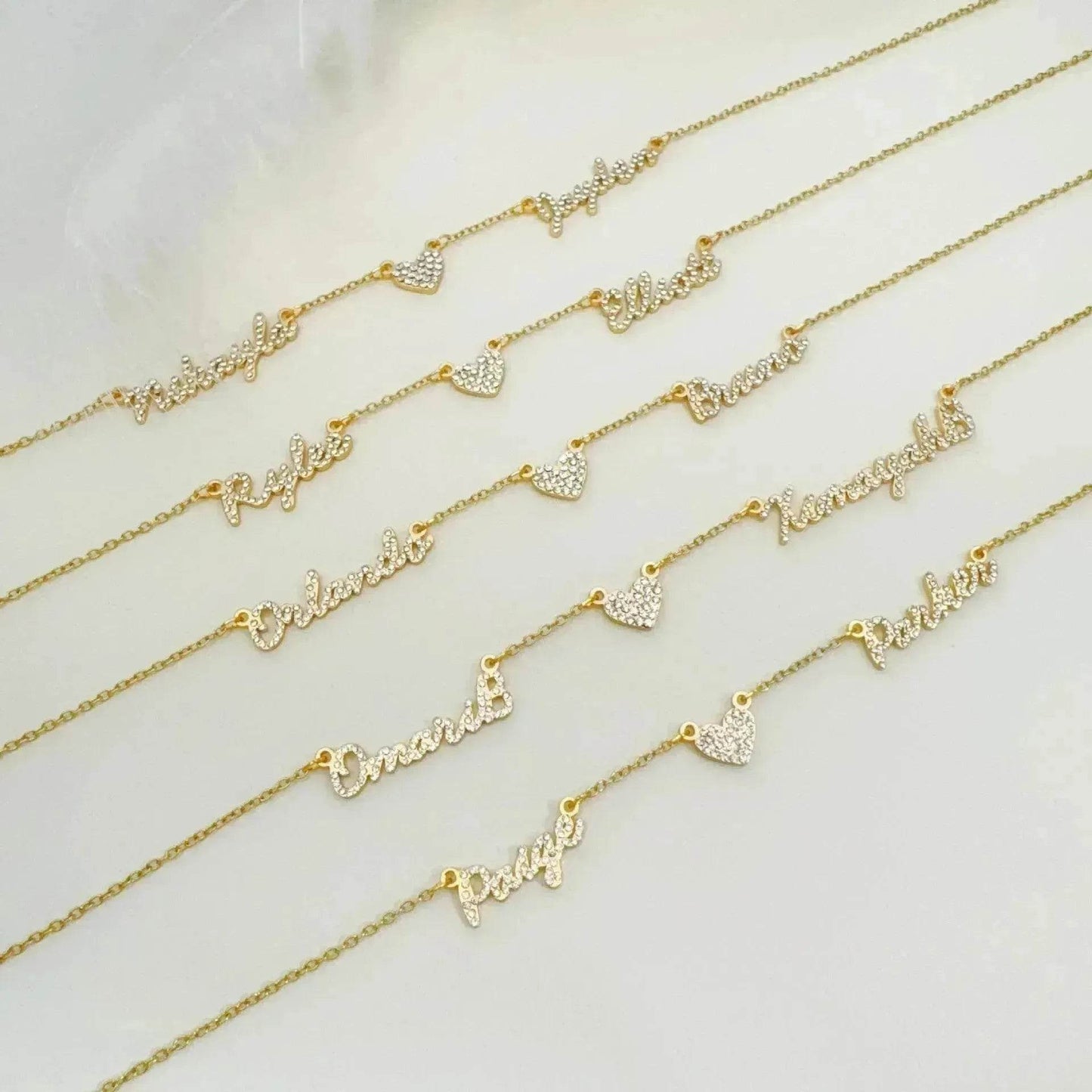 Customized DIY Diamond Inlaid Multi Name Necklace Stainless Steel Chain Heart Charming Choker Customized Necklace Jewelry - www.Shopthatapp.com