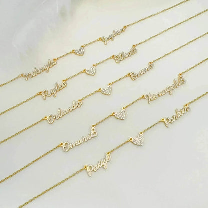 Customized DIY Diamond Inlaid Multi Name Necklace Stainless Steel Chain Heart Charming Choker Customized Necklace Jewelry - www.Shopthatapp.com