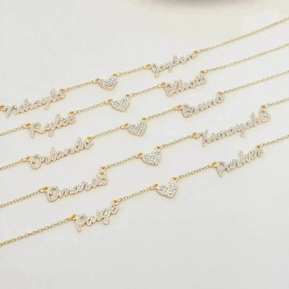 Customized DIY Diamond Inlaid Multi Name Necklace Stainless Steel Chain Heart Charming Choker Customized Necklace Jewelry - www.Shopthatapp.com