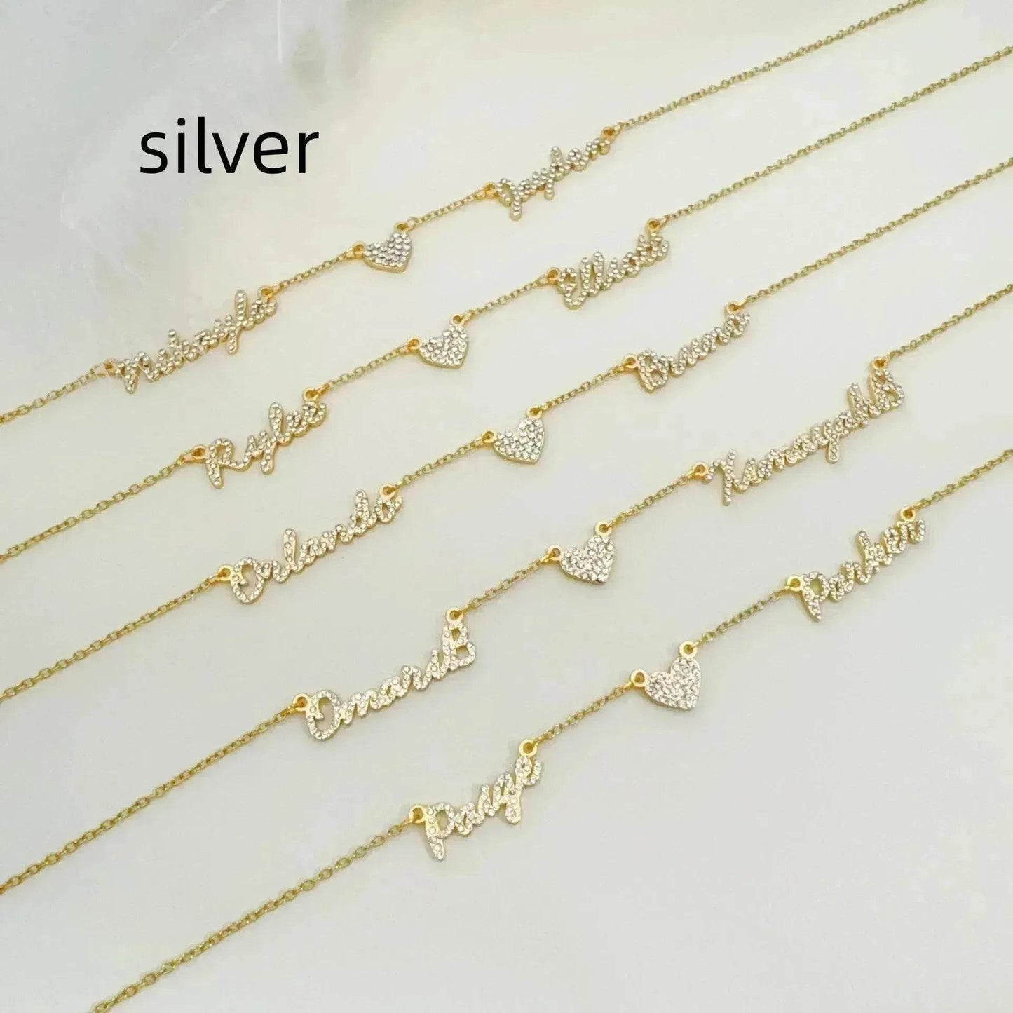 Customized DIY Diamond Inlaid Multi Name Necklace Stainless Steel Chain Heart Charming Choker Customized Necklace Jewelry - www.Shopthatapp.com