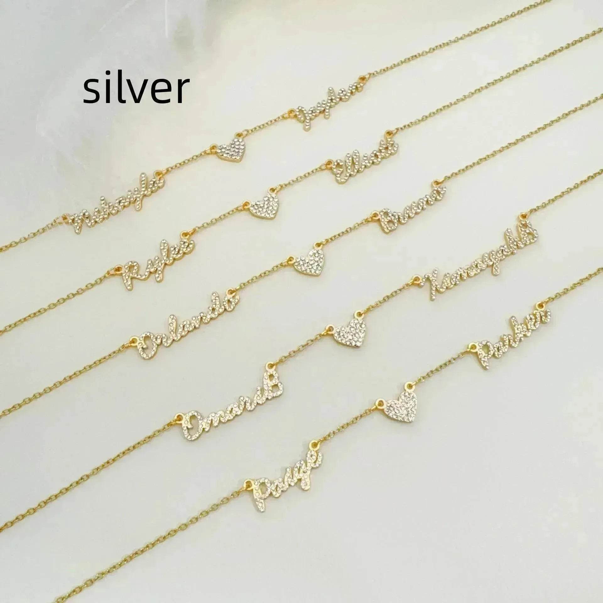 Customized DIY Diamond Inlaid Multi Name Necklace Stainless Steel Chain Heart Charming Choker Customized Necklace Jewelry - www.Shopthatapp.com