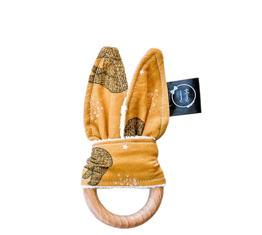 Creation Coco Lyly Baby Teething Toy with Soft Bunny Ears and Natural Wooden Ring