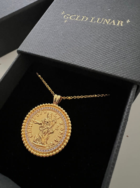Cubic Zirconia Coin Necklace (Sample Sale)