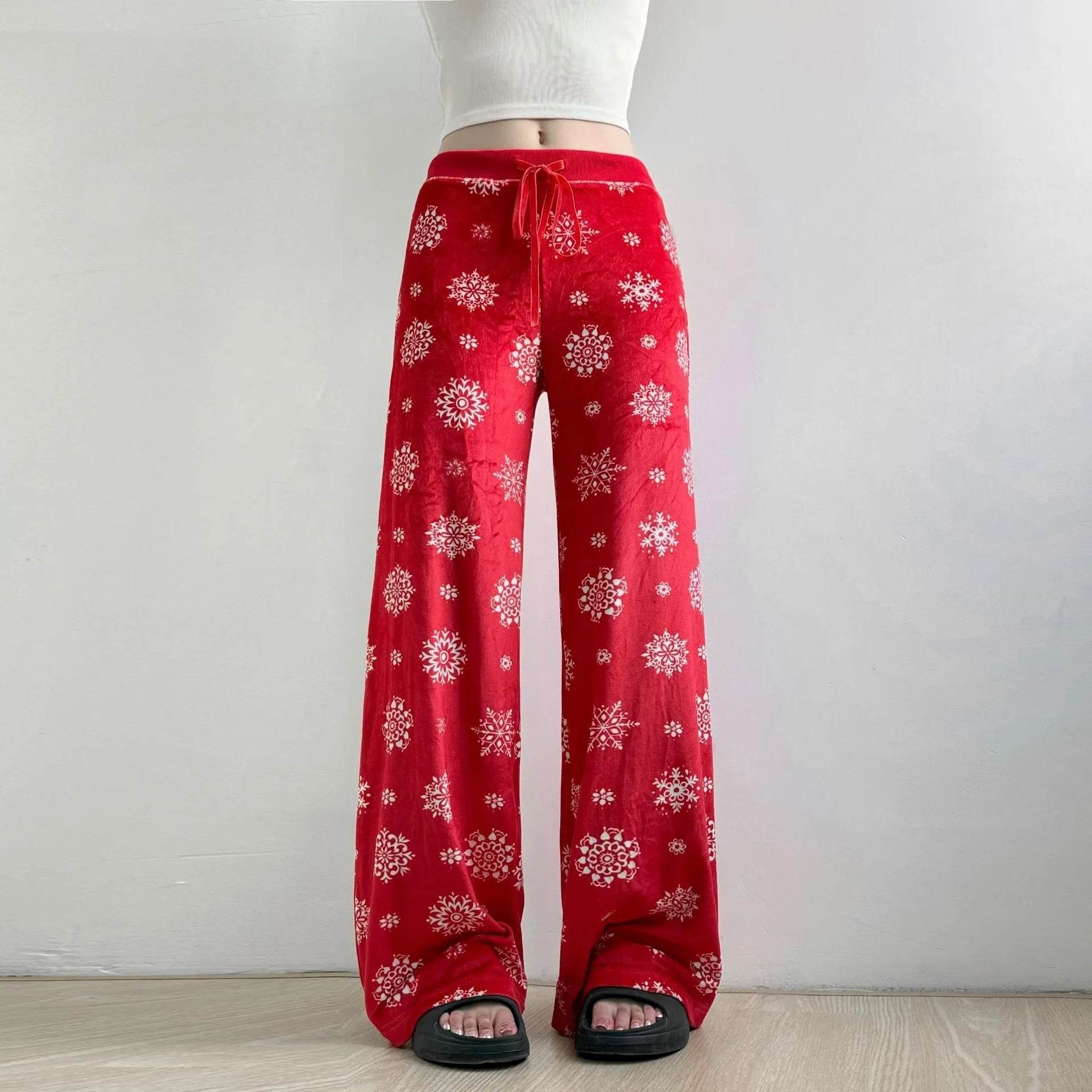 Snowflake Casual Straight Leg  trouser Pants For Women - www.Shopthatapp.com