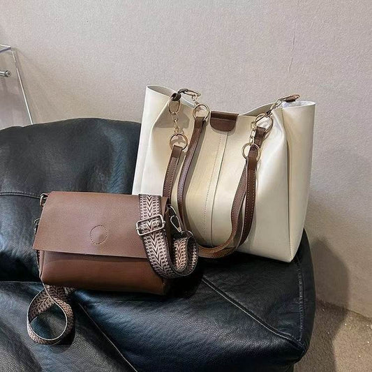 Two-piece Set Large Capacity Leather Totes shoulder Work Commuter Bag - www.Shopthatapp.com