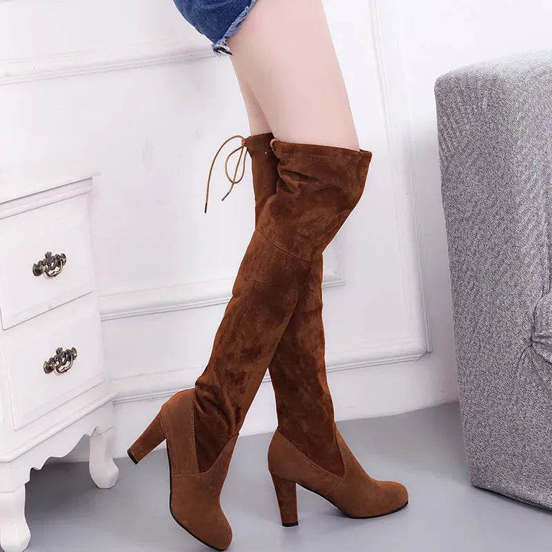 Black Knee High Boots For Women Shoes High Heel Long Boots - www.Shopthatapp.com