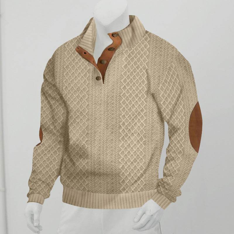 Stand Collar Long Sleeve Jacquard Knitted Pullover Sweater - www.Shopthatapp.com