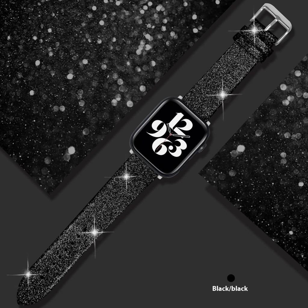 Leather Single Ring Glitter Buckle Couple Watch Strap Suitable for Apple Watch - www.Shopthatapp.com