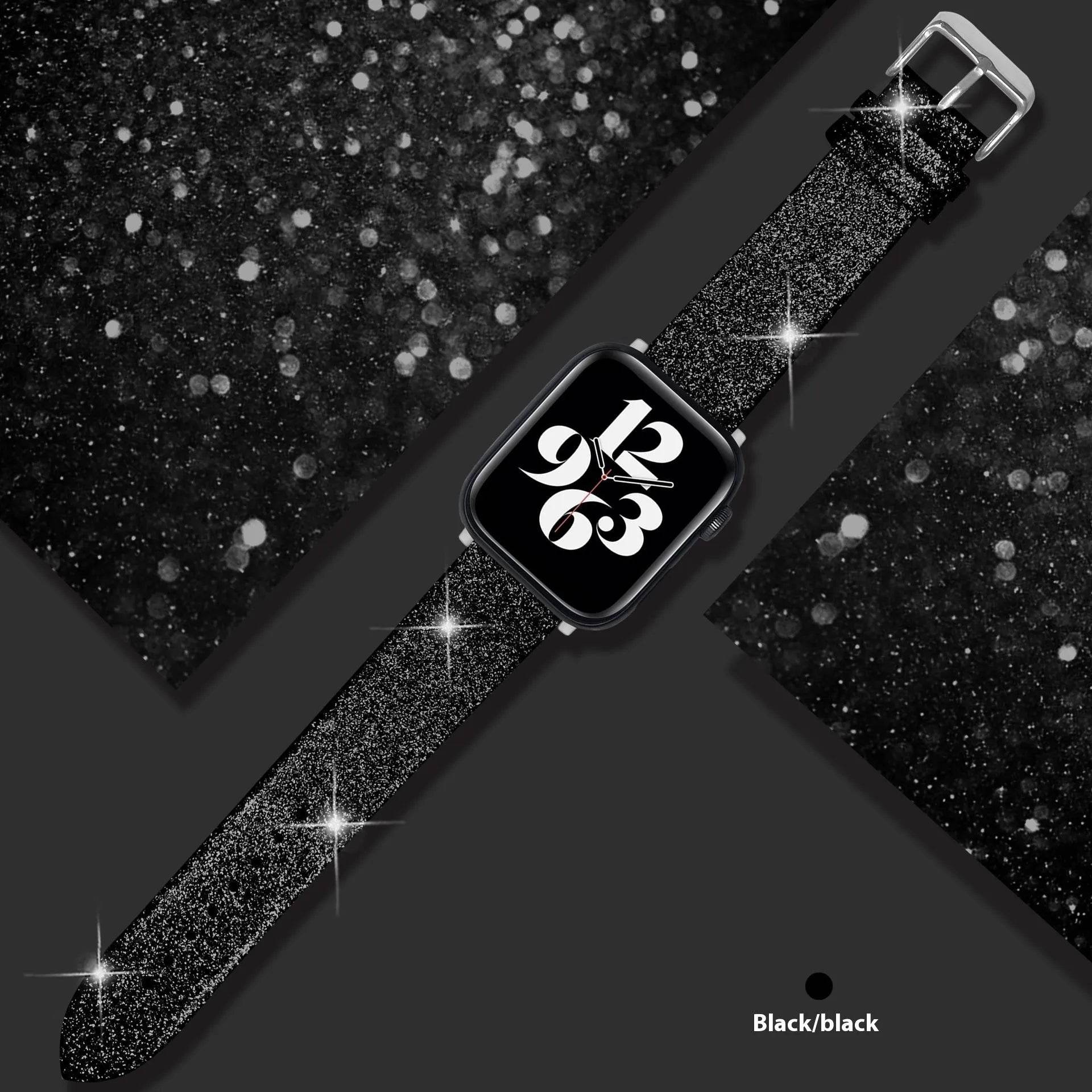 Leather Single Ring Glitter Buckle Couple Watch Strap Suitable for Apple Watch - www.Shopthatapp.com