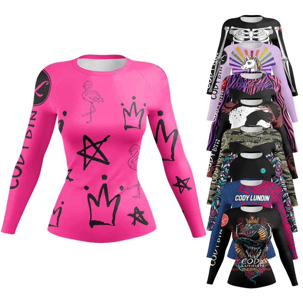 Printed Slim Fit Long Sleeve Workout Tops for Women - www.Shopthatapp.com