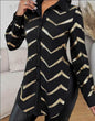 Lyxana Open Placket Foil Print Random Cut Shoulder Long Sleeve Cinched Waist Blouse Women tunic Shirt - www.Shopthatapp.com