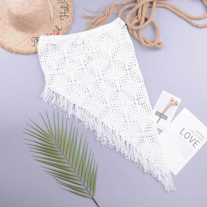 European And American Women's See Through Hollow Knitted tassel fringe Slant Beach Skirt - www.Shopthatapp.com