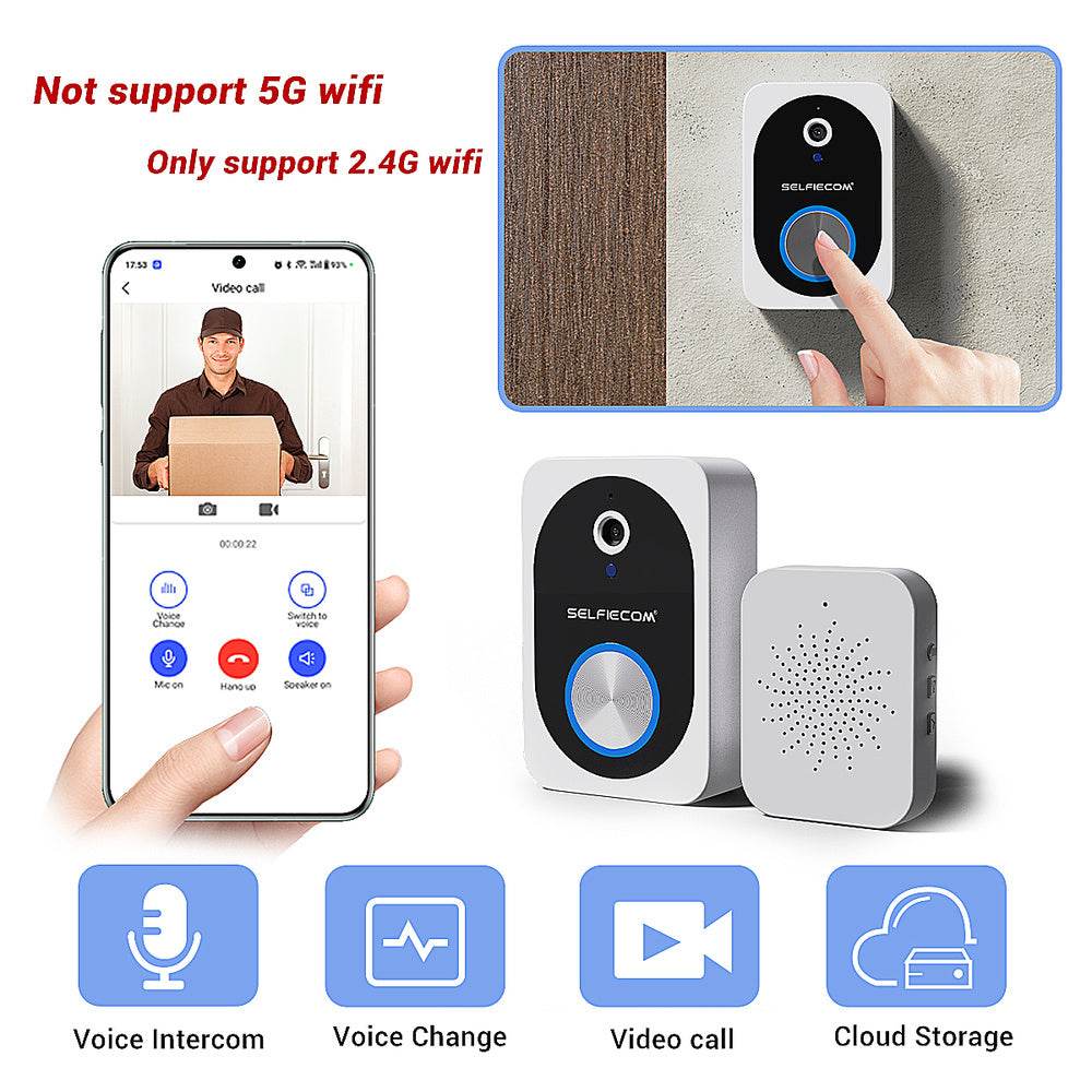 D10 Intelligent Wireless Doorbell Camera With Rechargeable Battery, Two-way Audio, 2.4G Wi Fi, APP Remote Intercom, Free Rolling Cloud Storage Built-in Battery - www.Shopthatapp.com