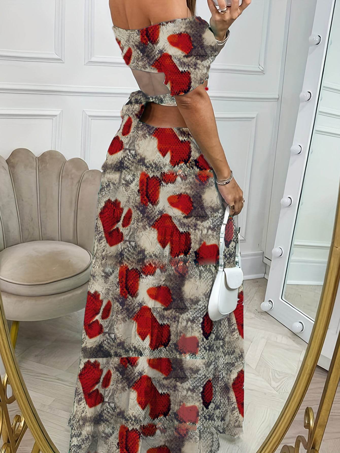 Off Shoulder Summer Maxi Dress Hollow out Cute Flowy dress - www.Shopthatapp.com