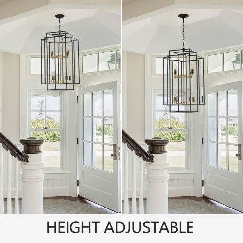 8 Lights Black & Gold Lantern Tiered Chandelier, Industrial Farmhouse Chandelier - No Bulbs - www.Shopthatapp.com