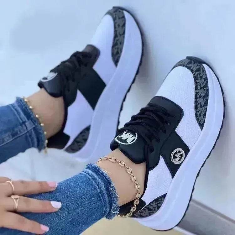 Casual Lace-up Sports Shoes Thick-soled Color-blocked Round-toe Platform Sneakers Outdoor Casual Walking Running Shoes - www.Shopthatapp.com