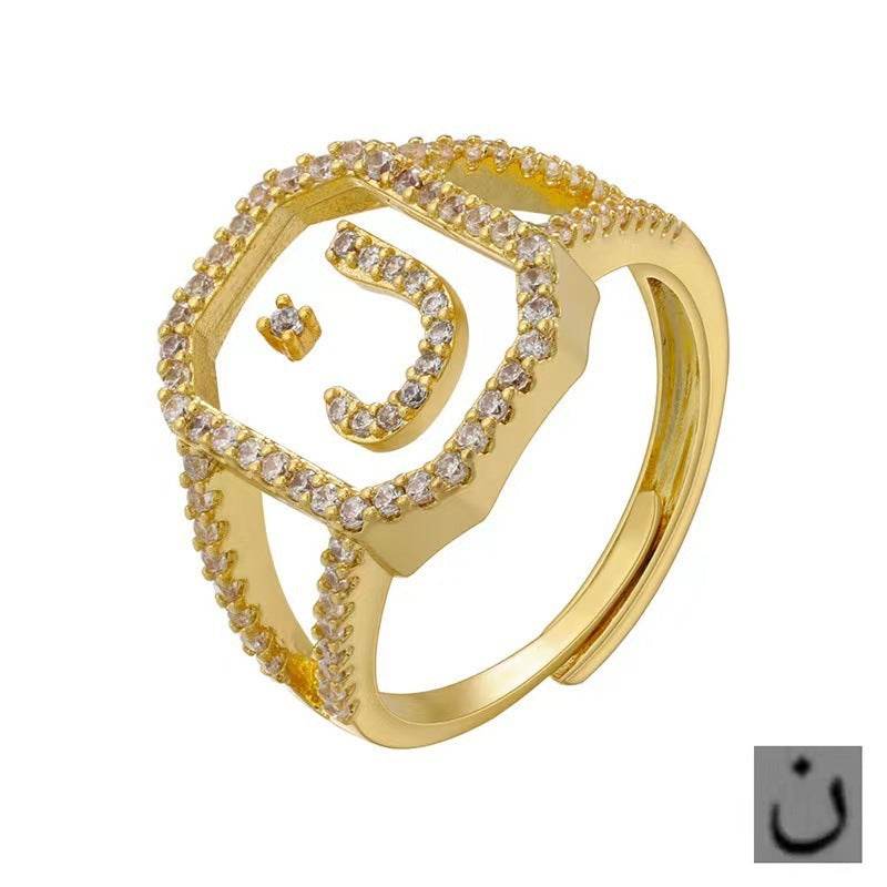Fashion Micro Inlaid Zircon Arab Letters Ring for women - www.Shopthatapp.com