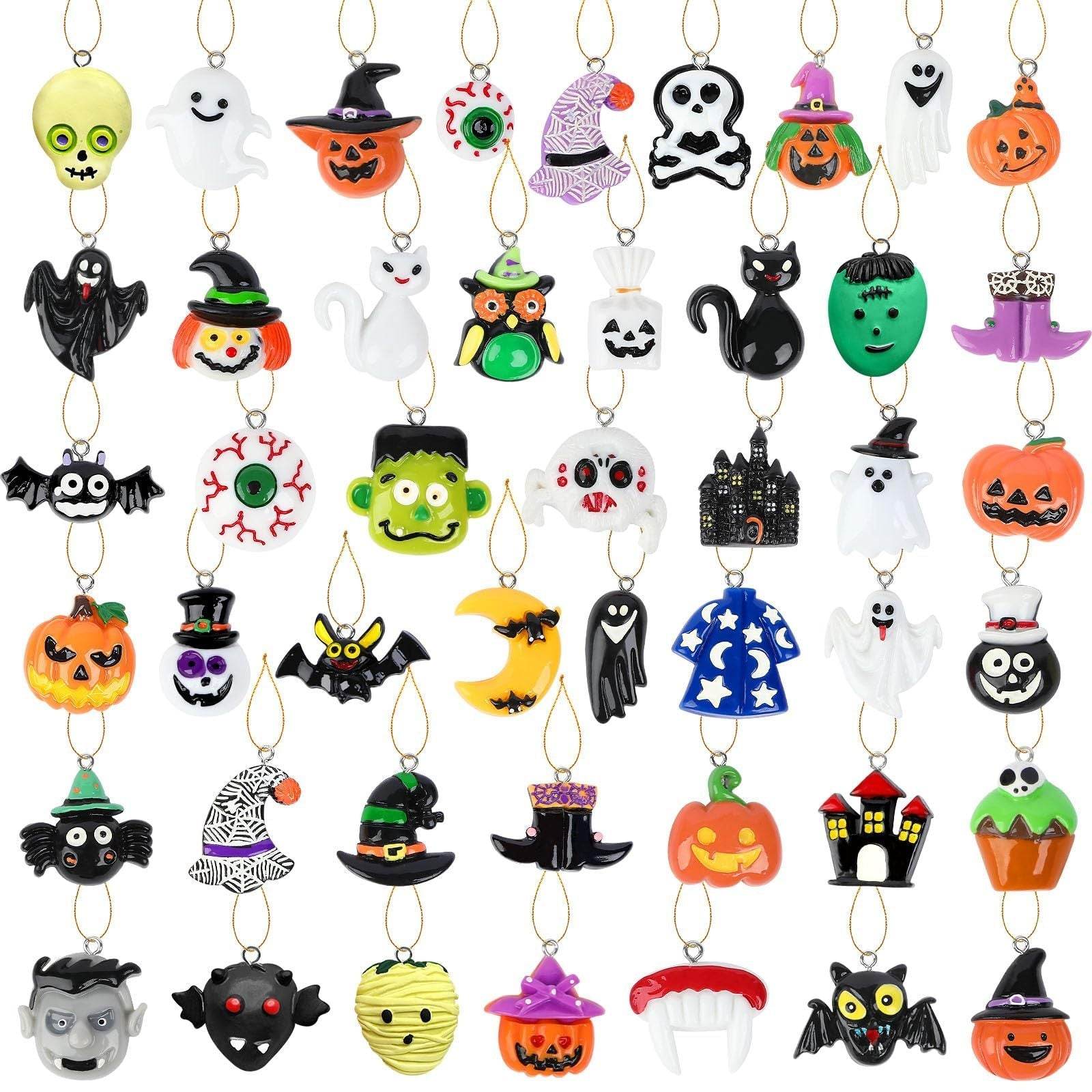 36PCS Mini Resin Halloween Ornaments - Tiny Hanging Decorations For Tree, Miniatures Figurines Charms With String, Resin Pendants For Party Decor, Small-Cannot Be Listed On Amazon Platform - www.Shopthatapp.com